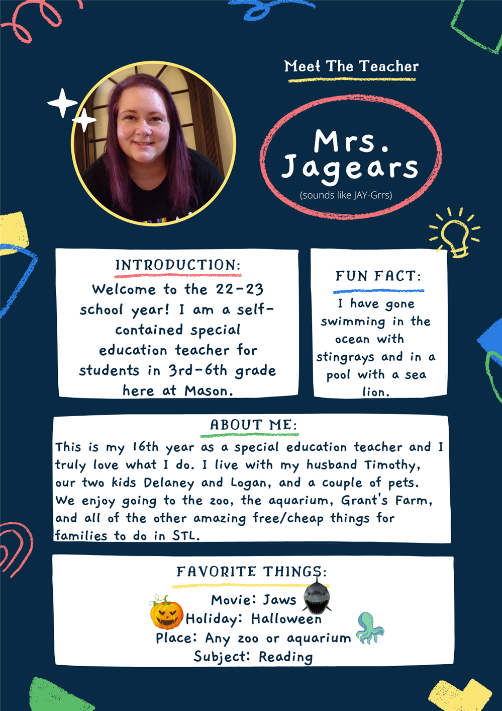 Info about Mrs. Jagears Info about Mrs. Jagears